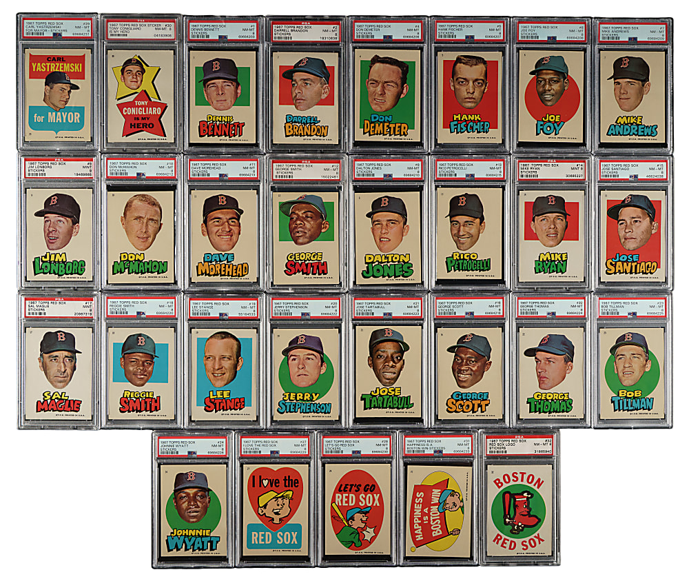 1967 Topps Boston Red Sox Stickers PSA-Graded Complete Set (33)