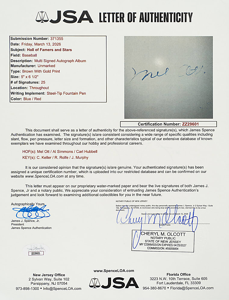 Circa 1930s Multi-Signed Autograph Album with Mel Ott, Al Simmons, and Carl Hubbell - JSA