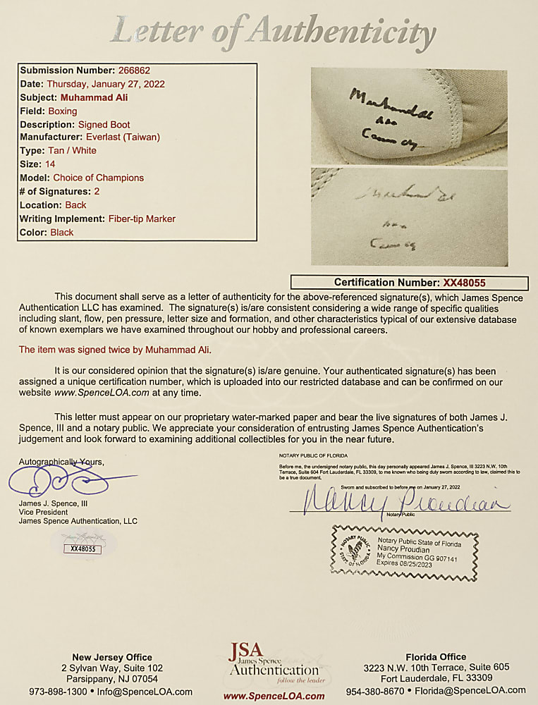 Muhammad Ali "AKA Cassius Clay" Twice-Signed Boot - JSA