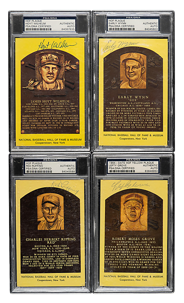 Signed Yellow Hall of Fame Postcard Collection (55) Including Dickey, Grove, Haines, McCarthy, and Ruffing