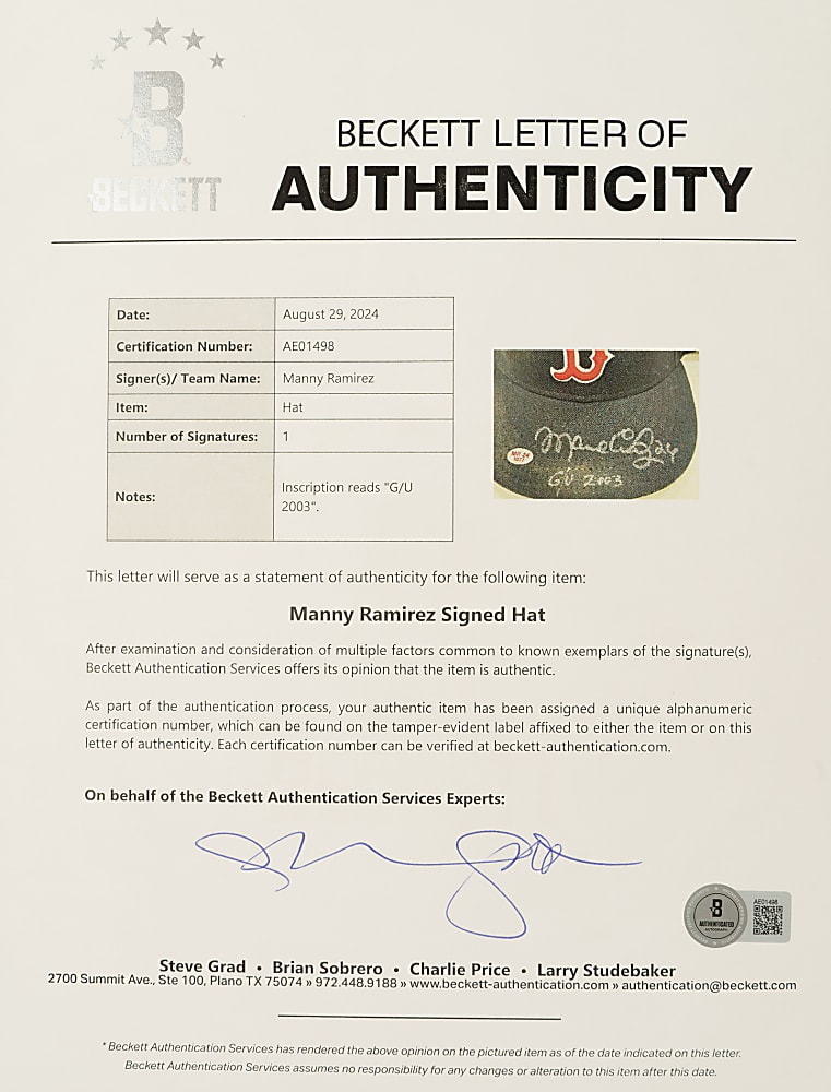 Circa 2005-2006 Manny Ramirez Boston Red Sox Signed Game-Used Cap