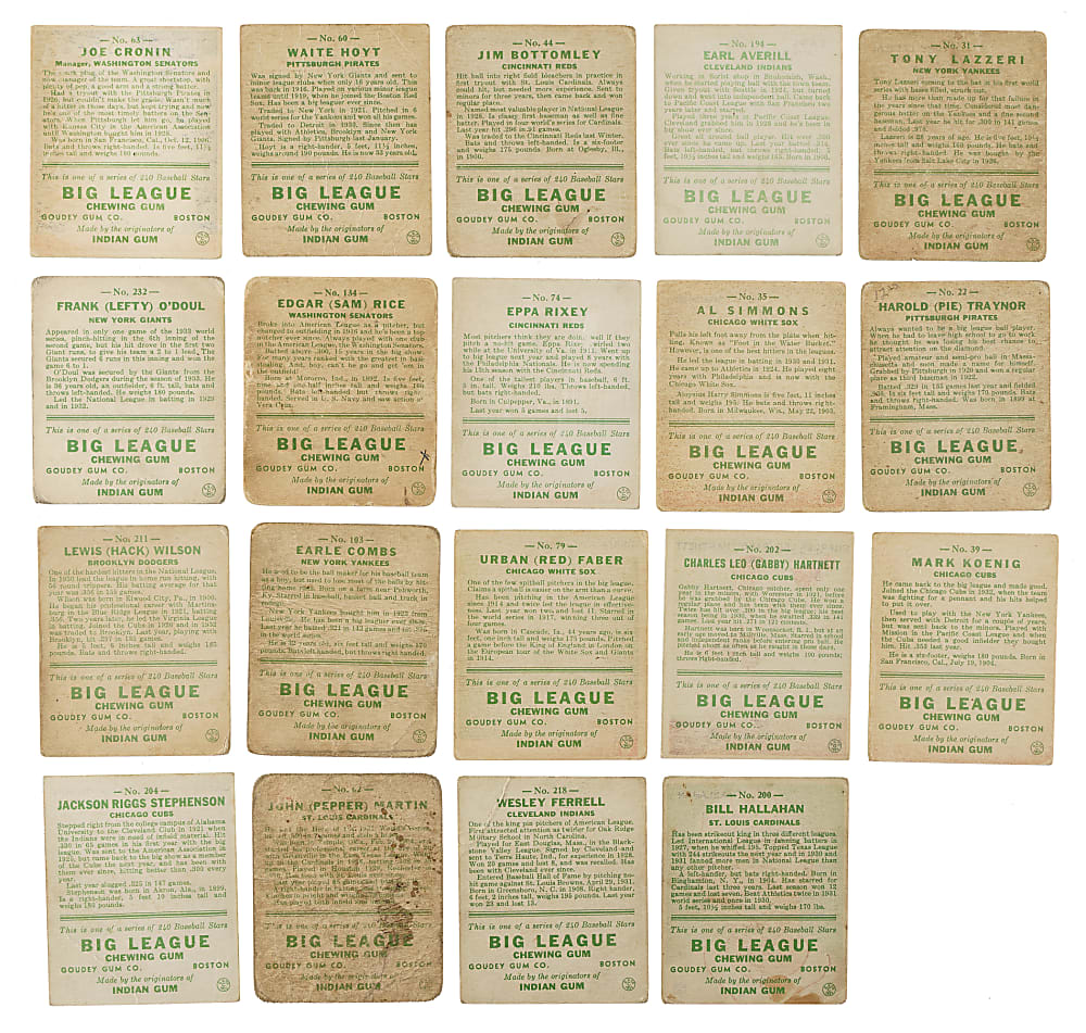 1933 R319 Goudey Collection (23) Including 18 Hall of Famers