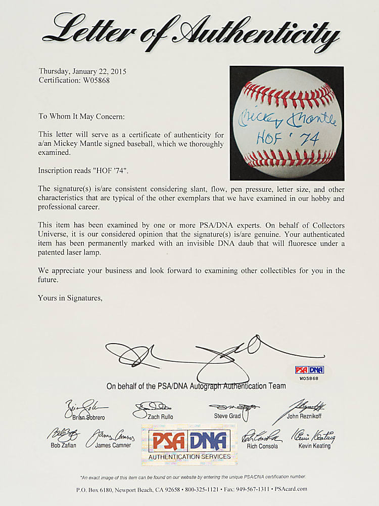 Mickey Mantle "HOF 74" Single-Signed Baseball - PSA/DNA