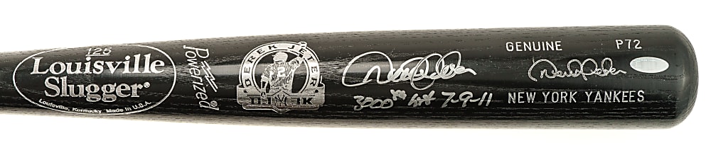 Derek Jeter Signed Bat with "3,000 Hit" and "7-9-11" Inscriptions - MLB and Steiner