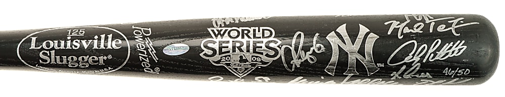 2009 New York Yankees World Champions Team-Signed Bat with Mariano Rivera and Derek Jeter - MLB and Steiner