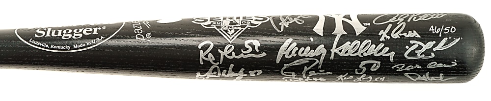 2009 New York Yankees World Champions Team-Signed Bat with Mariano Rivera and Derek Jeter - MLB and Steiner