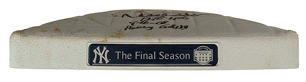 September 16, 2008 Derek Jeter Signed Yankee Stadium Game-Used Third Base with "1270 Hits", "9-16-08" and "Passing Gehrig" Inscriptions - Steiner and MLB
