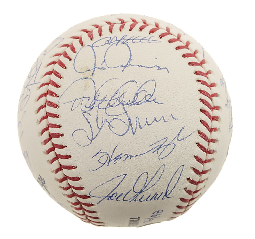 1998 New York Yankees World Champions Team-Signed Baseball with Derek Jeter and Mariano Rivera - MLB and Steiner