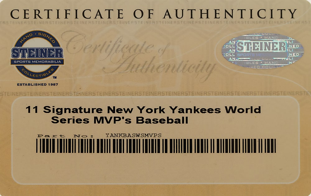 New York Yankees World Series MVP Multi-Signed Baseball (11 Signatures) Including Derek Jeter and Mariano Rivera - MLB and Steiner
