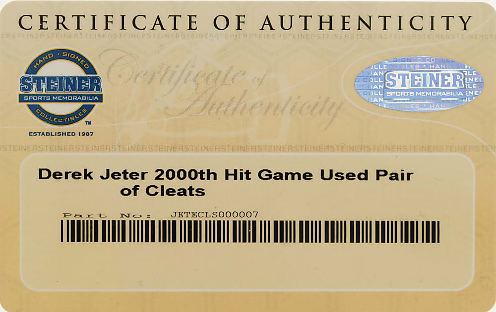 2006 Derek Jeter New York Yankees Game-Used Cleats with "2000th Hit Game 5-26-06" Inscription - MEARS