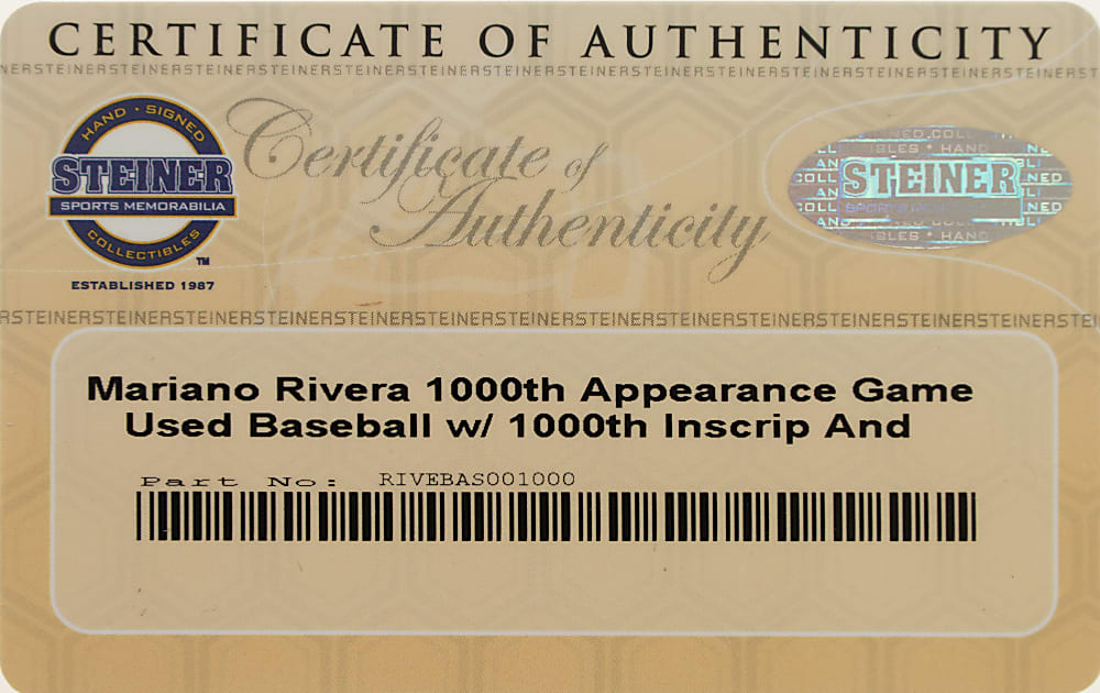 2011 Mariano Rivera Signed Limited-Edition Game-Used Baseball with "1,000th Appearance 5/25/11" Inscription - MLB and Steiner