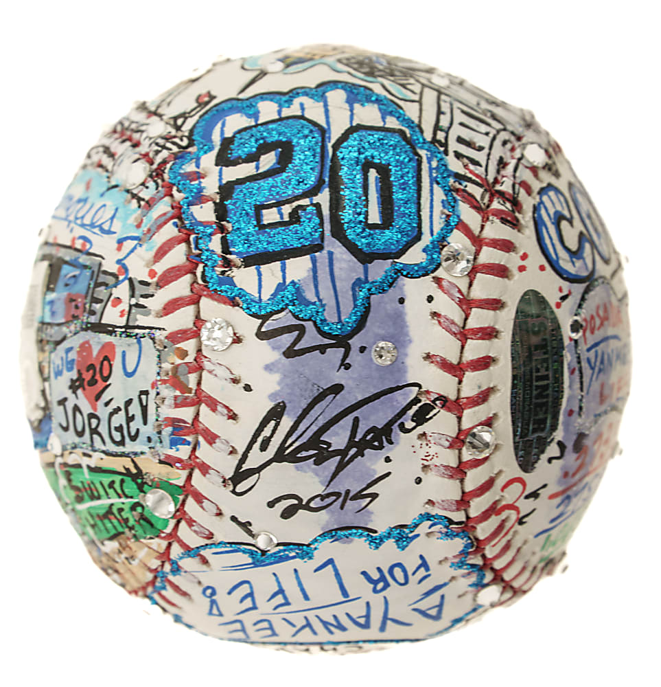 Jorge Posada Signed Mixed-Media Art Baseball by Charles Fazzino - MLB