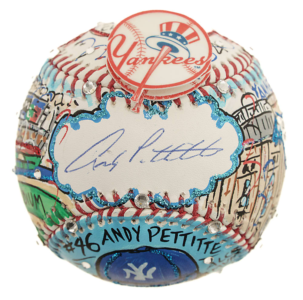 Andy Pettitte Signed Mixed-Media Art Baseball by Charles Fazzino