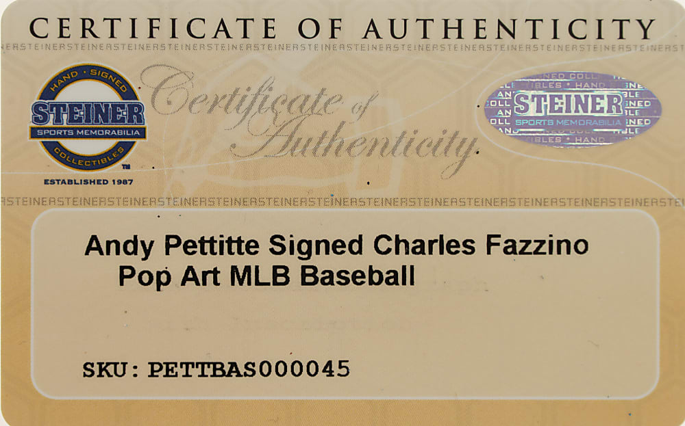 Andy Pettitte Signed Mixed-Media Art Baseball by Charles Fazzino