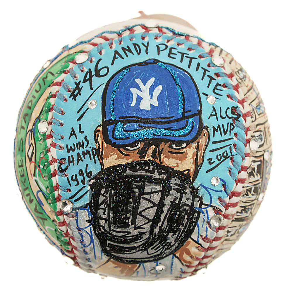 Andy Pettitte Signed Mixed-Media Art Baseball by Charles Fazzino