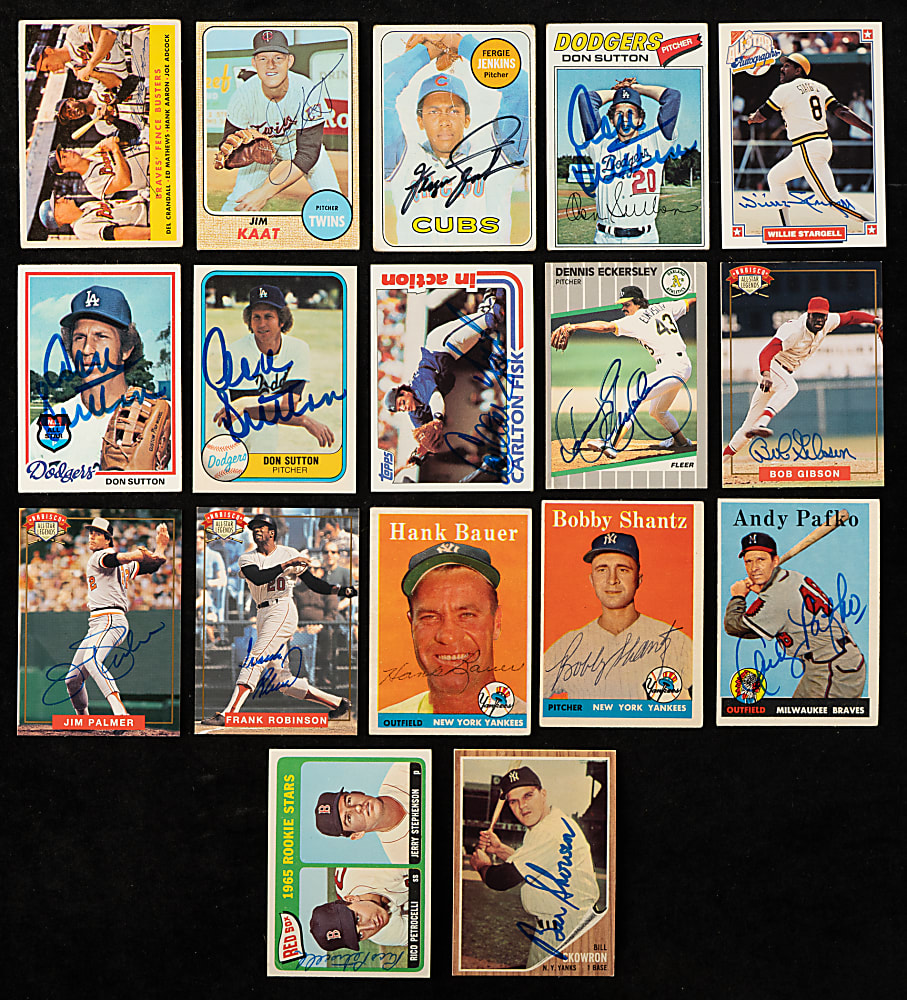1955 to 1994 Topps, Fleer, Donruss, and Nabisco Signed-Card Collection (72) Including Banks, Snider, and Gibson