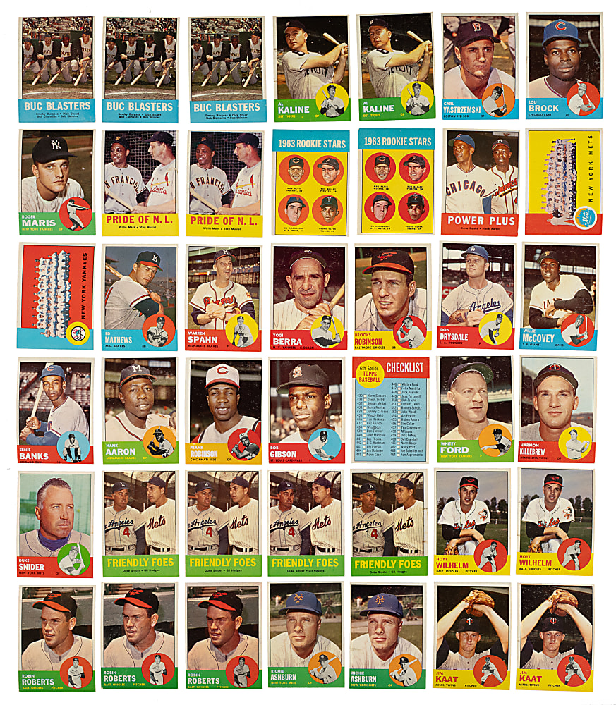 1963 Topps Near-Complete Set (507/576) Including #200 Mickey Mantle SGC EX/NM+ 6.5 Plus 450 Duplicates