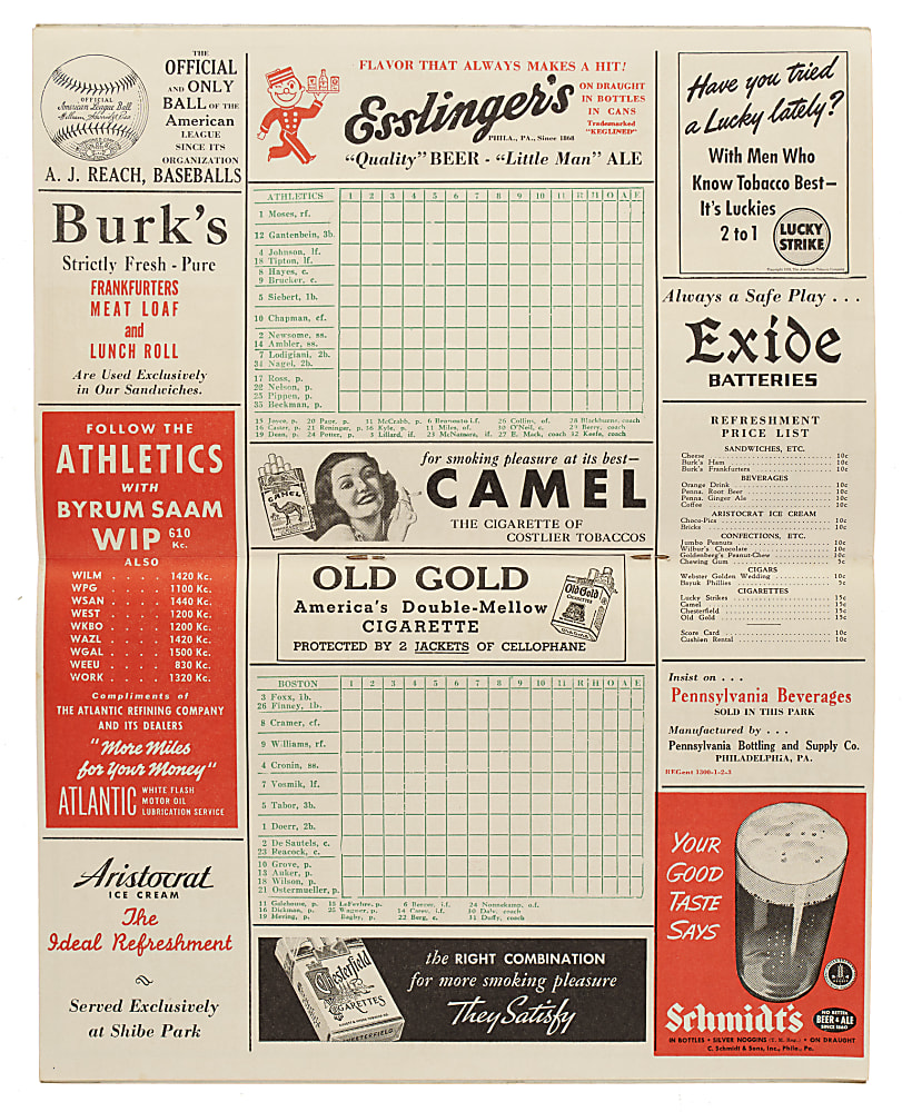 1939 Philadelphia Athletics (vs. Boston Red Sox) Multi-Signed Program with Kenesaw Landis - Ted Williams Rookie Year!