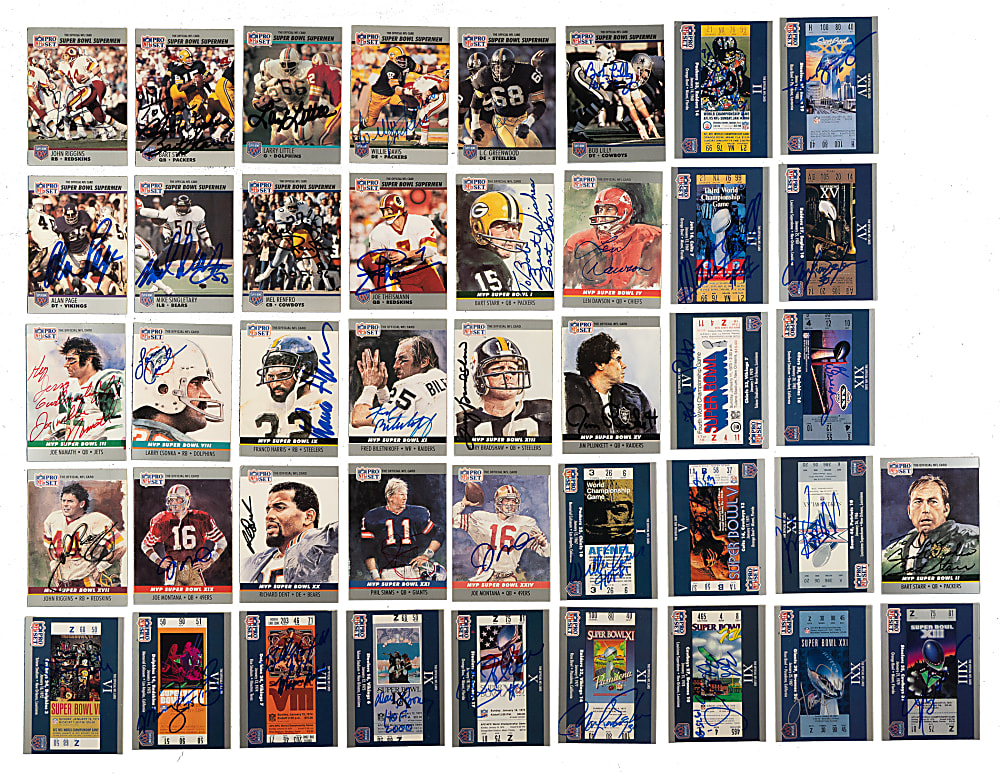 1990-1991 Pro Set Super Bowl XXV Silver Anniversary Commemorative Football Near-Complete Set (159/160) Plus Complete 1990 MVP Collectibles Series Set (24) Including 75 Signed Cards