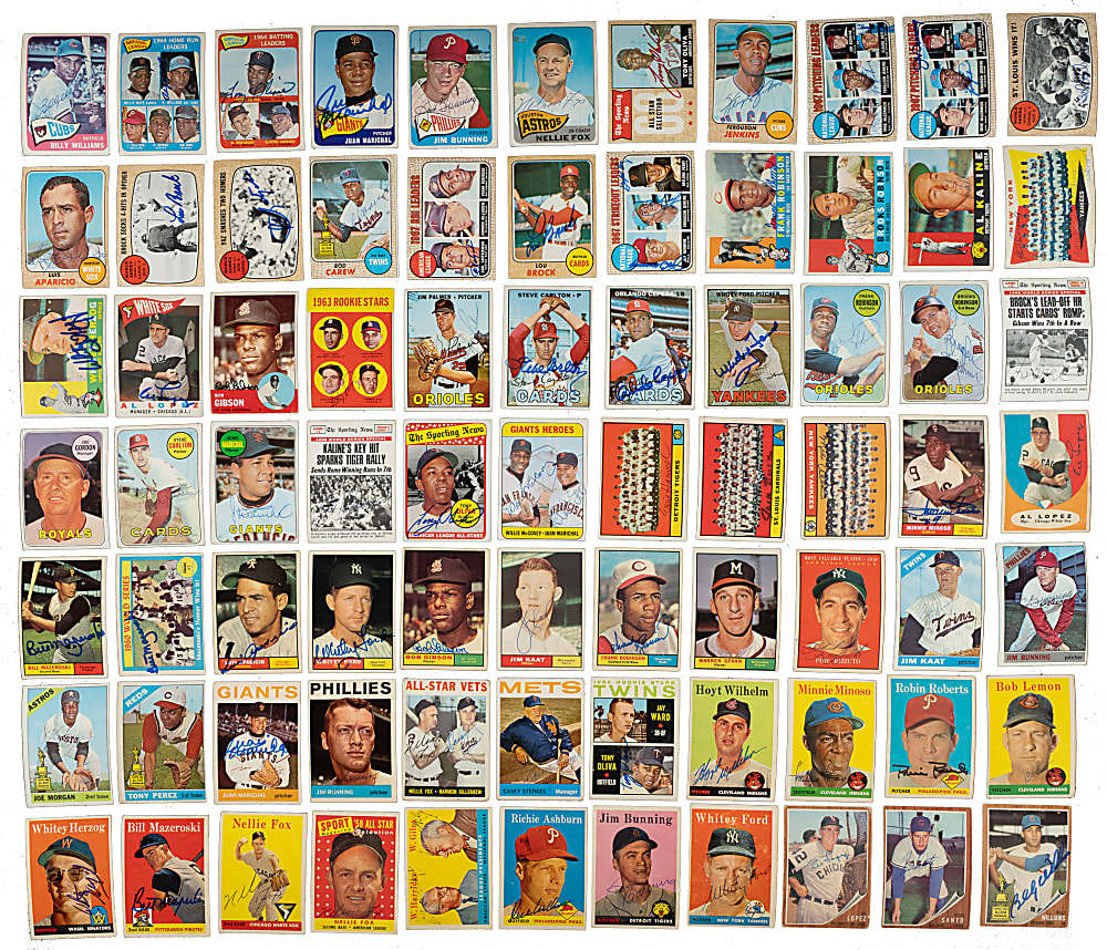 Signed 1949 to 1969 Topps, Bowman, Post Cereal, and Berk Ross Hall of Fame Collection (118) Including Musial, Gibson, Stengel, and Yastrzemski