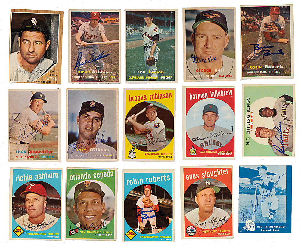 Signed 1949 to 1969 Topps, Bowman, Post Cereal, and Berk Ross Hall of Fame Collection (118) Including Musial, Gibson, Stengel, and Yastrzemski