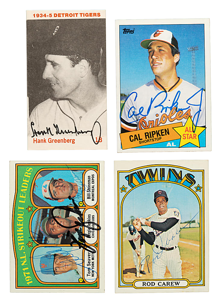 Signed 1970 to 1989 Topps, Fleer, and Donruss Hall of Fame Collection (156) Including Marquard, Greenberg, Sandberg, and Ripken Jr.