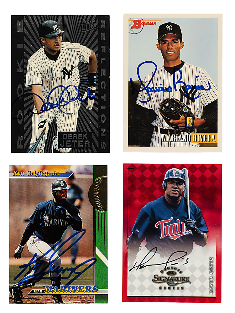 Signed 1990 to 2014 Topps, Upper Deck, Donruss, and Bowman Hall of Fame Collection (80) Including Jeter, Rivera, and Griffey Jr.