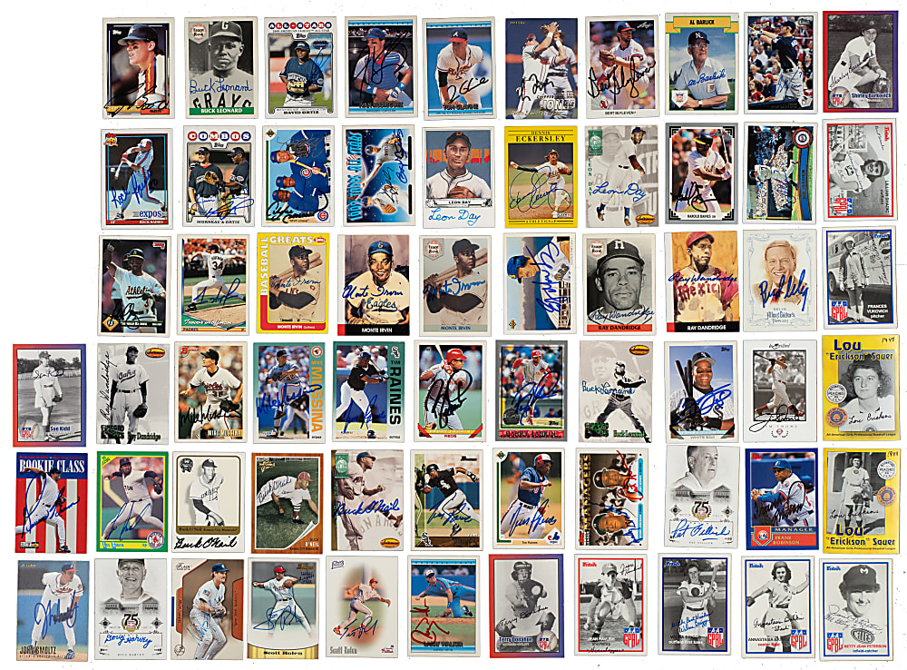 Signed 1990 to 2014 Topps, Upper Deck, Donruss, and Bowman Hall of Fame Collection (80) Including Jeter, Rivera, and Griffey Jr.