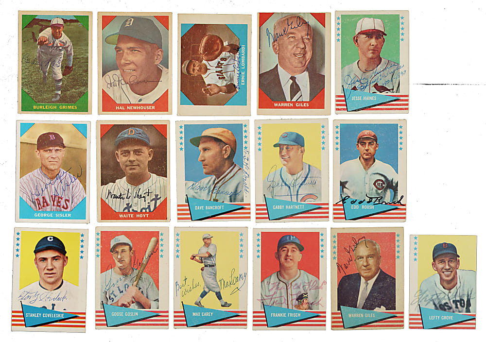 Signed 1960 and 1961 Fleer All-Time Greats Hall of Fame Collection (20) Including Bancroft, Goslin, Manush, Frisch, Wheat, and Rice