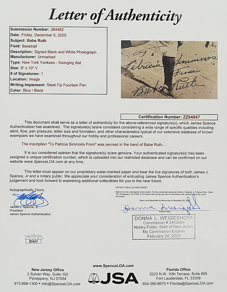 Babe Ruth Signed Photograph - JSA