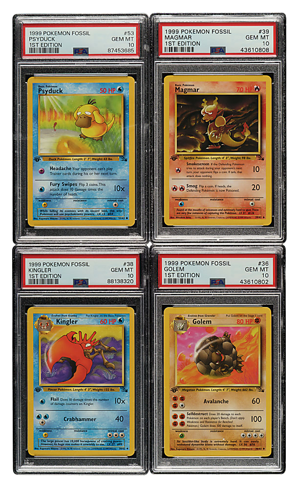 1999 Pokemon 1st Edition Fossil PSA-Graded Near-Complete Set (47/62) Including 31 GEM MINT 10 Examples