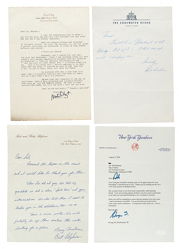 Hall of Fame and Executives Signed Letter Collection (10) Including Ashburn, Hoyt, Chandler, and Steinbrenner