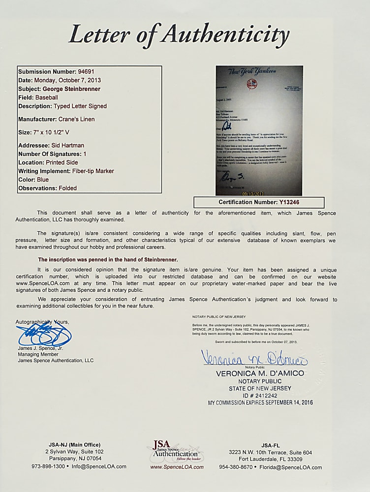 Hall of Fame and Executives Signed Letter Collection (10) Including Ashburn, Hoyt, Chandler, and Steinbrenner