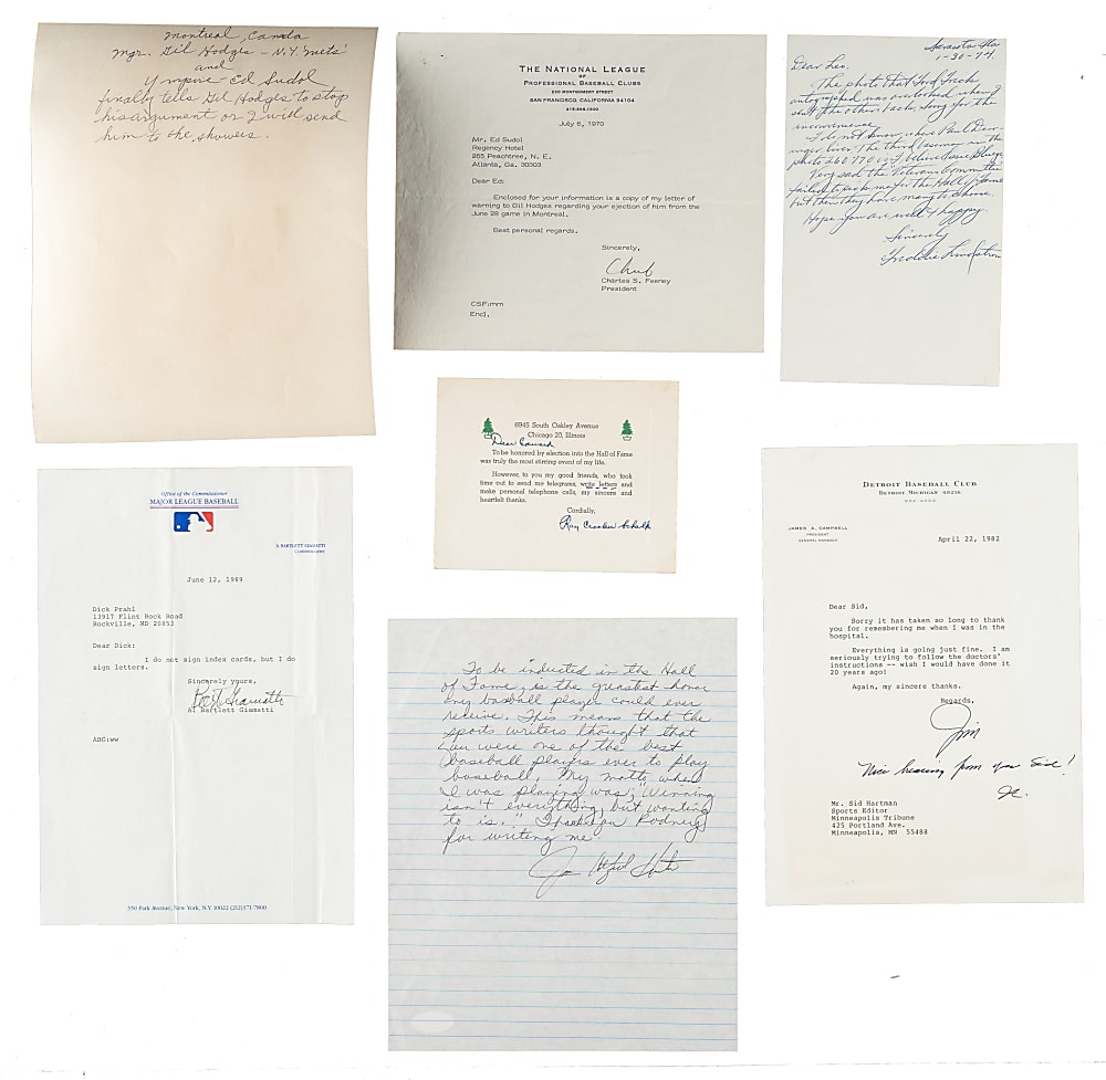 Hall of Fame and Executives Signed Letter Collection (10) Including Ashburn, Hoyt, Chandler, and Steinbrenner