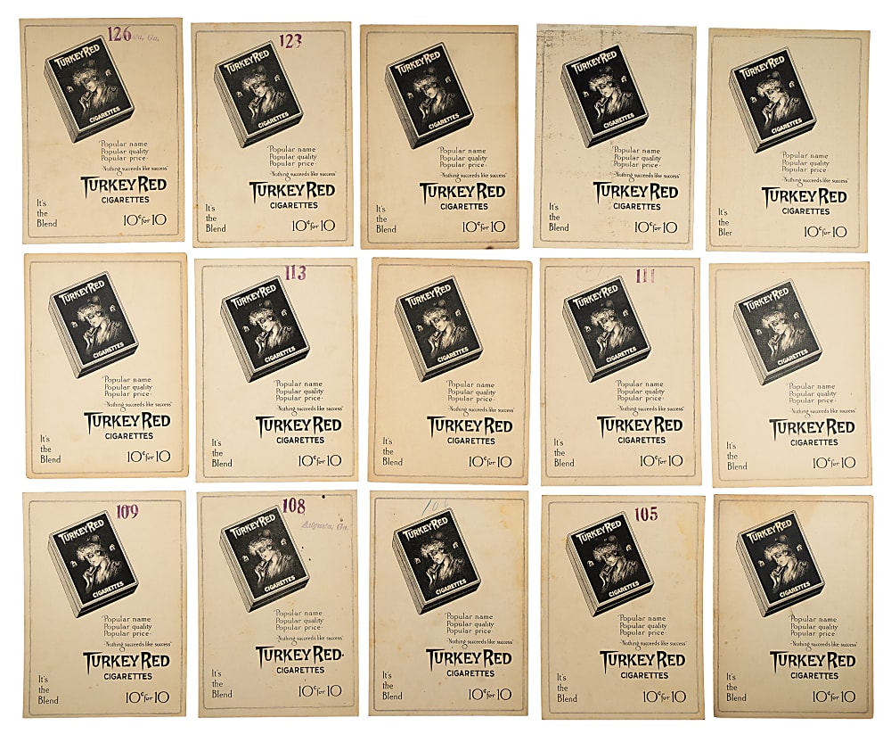 1911 T3 Turkey Red Near-Complete Set (74/100) Including 27 Advertising Backs