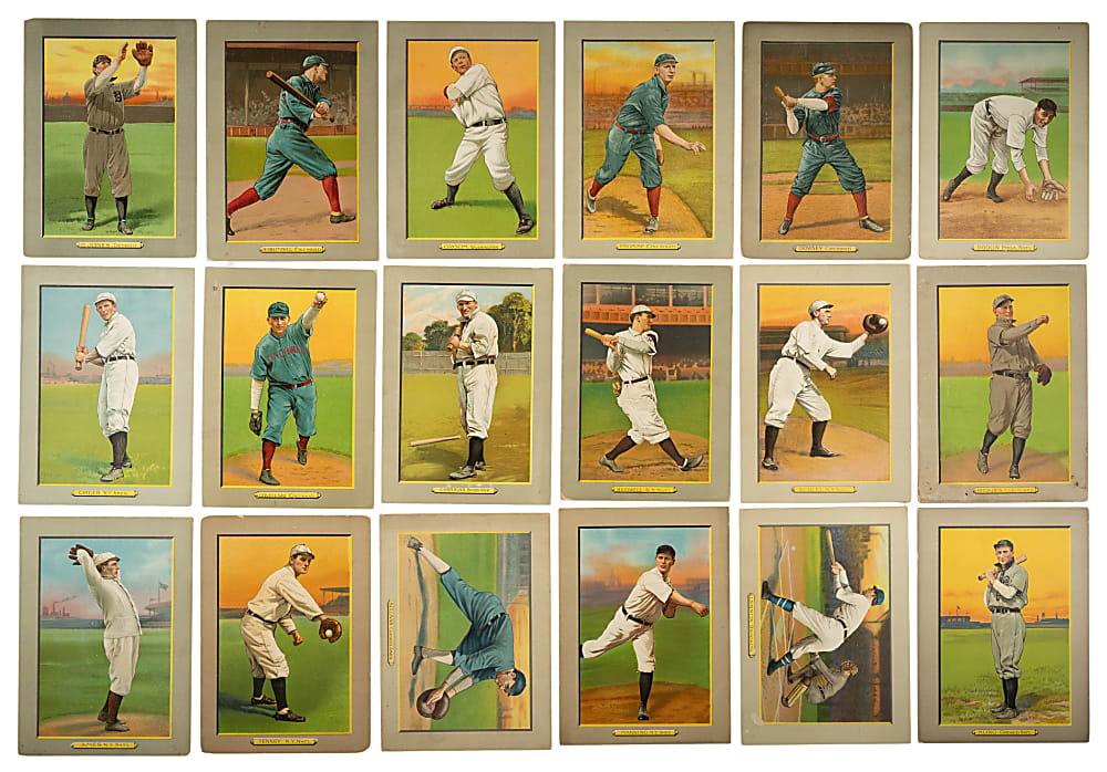 1911 T3 Turkey Red Near-Complete Set (74/100) Including 27 Advertising Backs