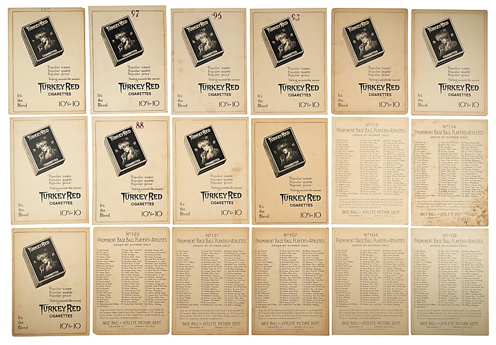 1911 T3 Turkey Red Near-Complete Set (74/100) Including 27 Advertising Backs