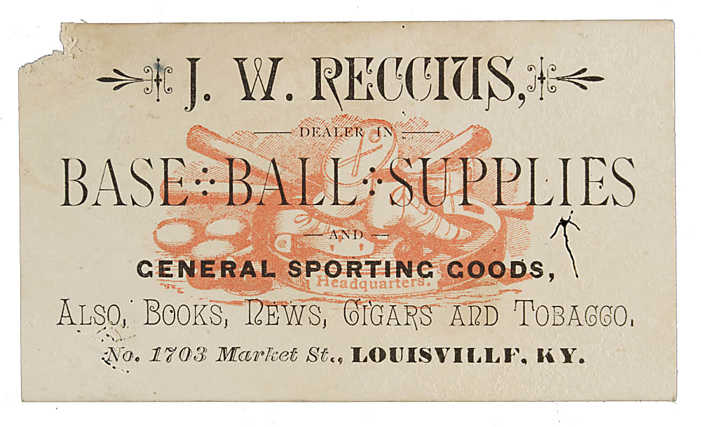 Circa 1883 J. W. Reccius Sporting Goods Store Business Card