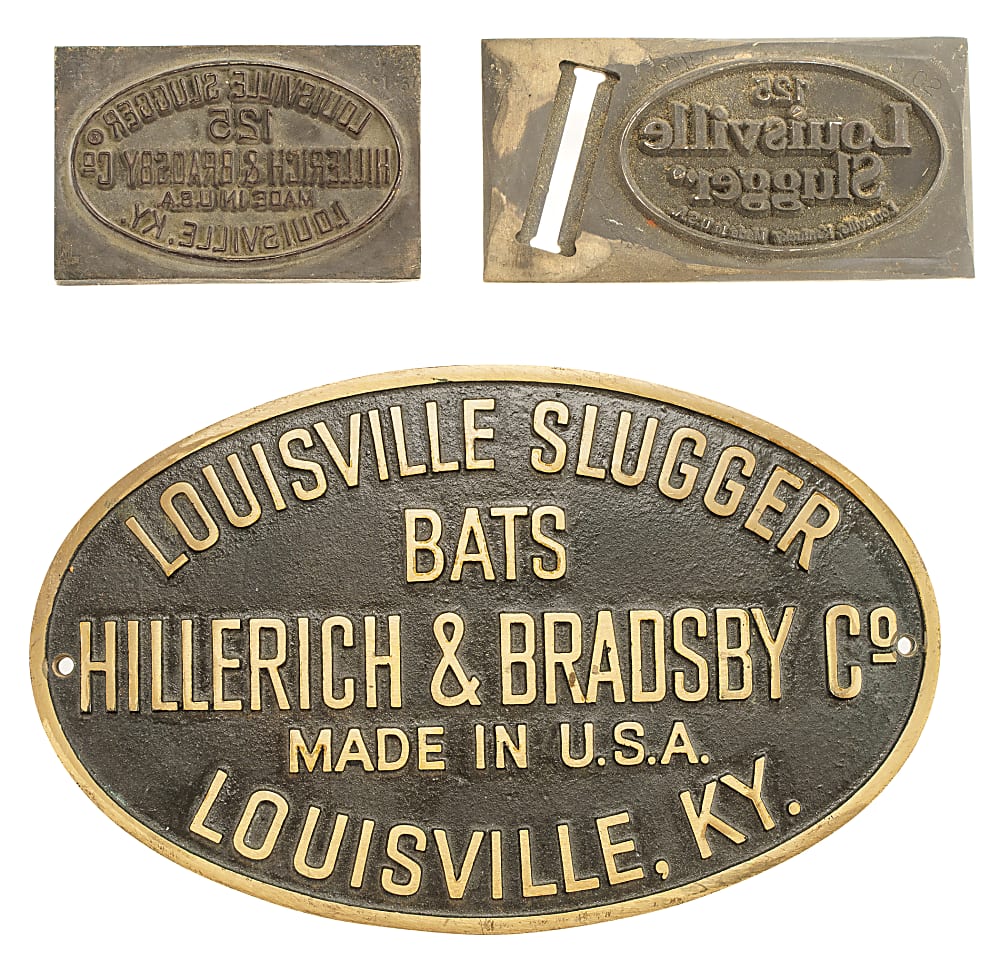 Louisville Slugger Bat Branding Plate and Metal Nameplate Trio