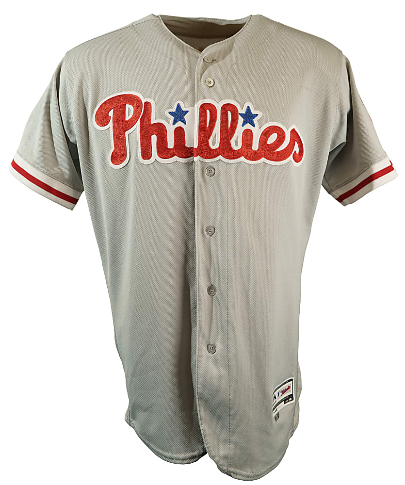 2017 Rhys Hoskins Philadelphia Phillies Signed Game-Used Road Jersey - Home Run Record - MLB