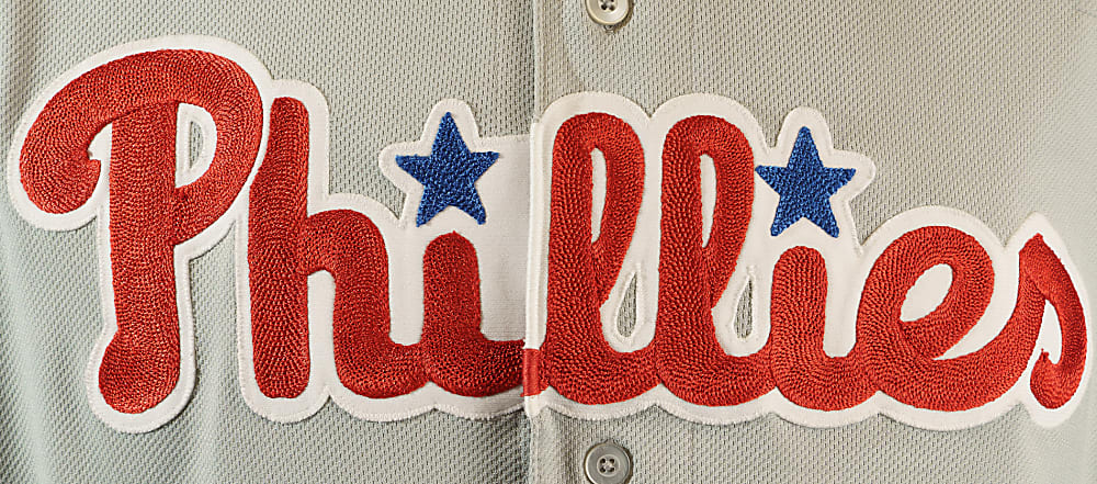 2017 Rhys Hoskins Philadelphia Phillies Signed Game-Used Road Jersey - Home Run Record - MLB