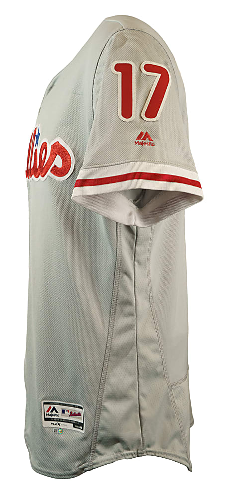 2017 Rhys Hoskins Philadelphia Phillies Signed Game-Used Road Jersey - Home Run Record - MLB