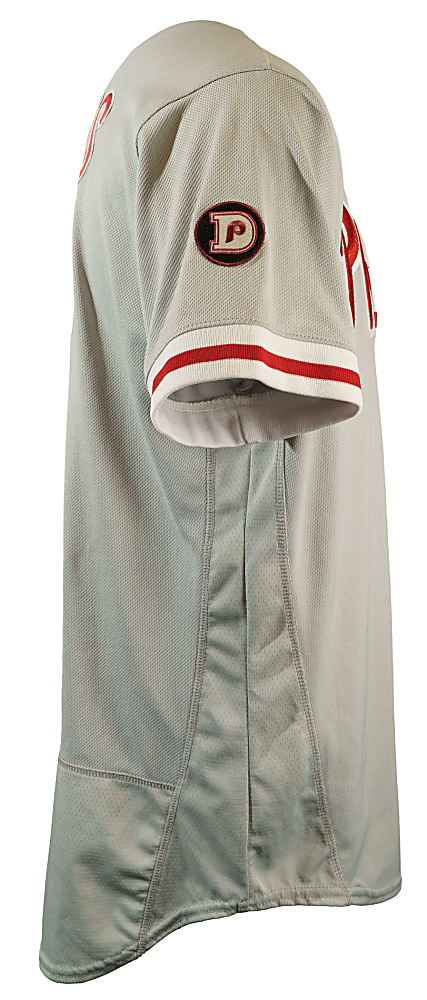 2017 Rhys Hoskins Philadelphia Phillies Signed Game-Used Road Jersey - Home Run Record - MLB