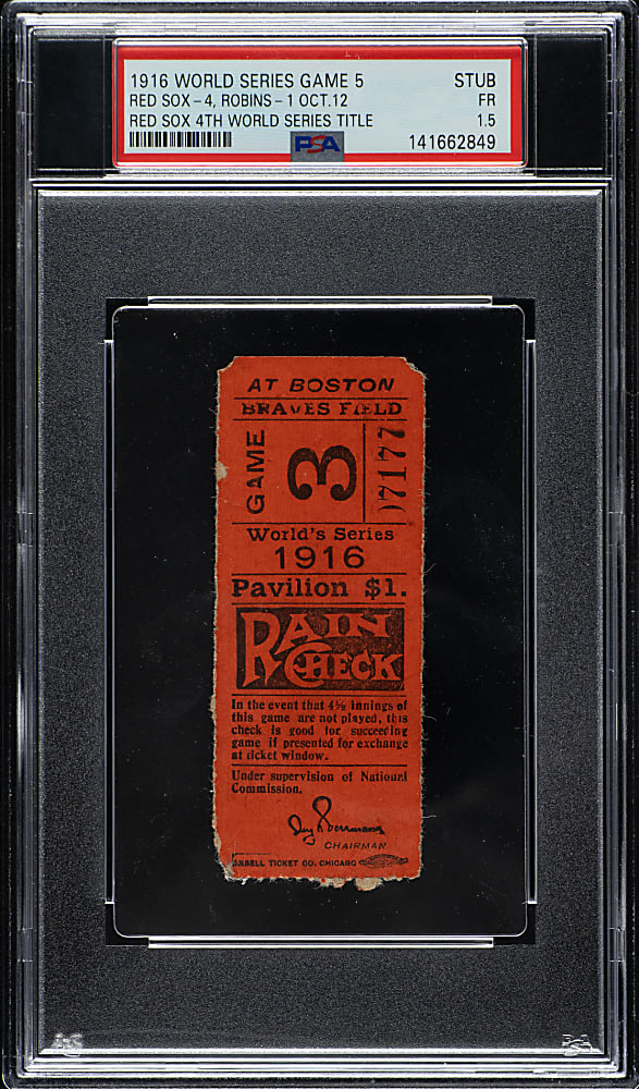 1916 Boston Red Sox (vs. Brooklyn Robins) World Series Game 5 Ticket Stub PSA FAIR 1.5 - Red Sox Fourth World Series Title