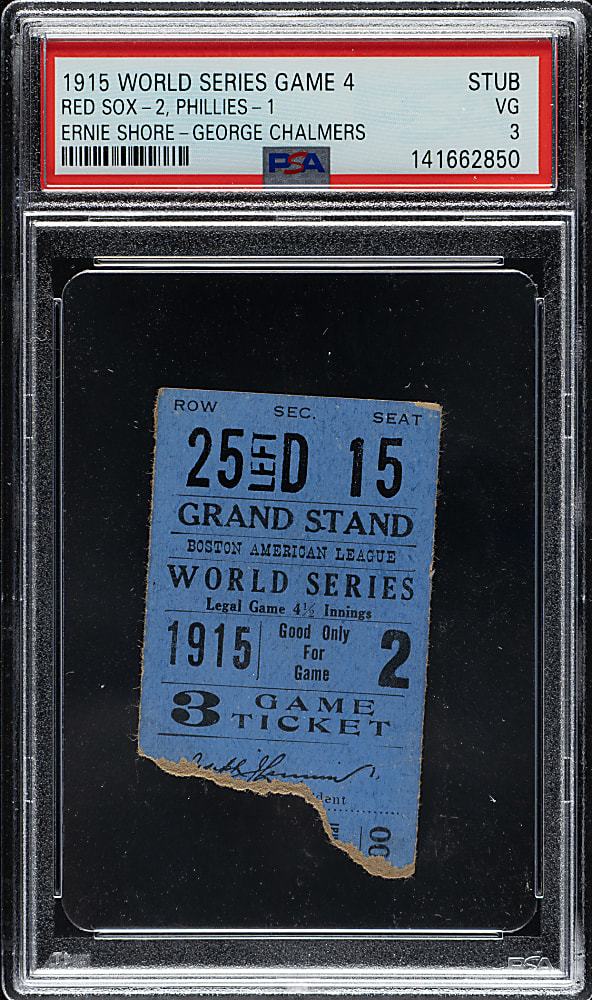 1915 Boston Red Sox (vs. Philadelphia Athletics) World Series Game 4 Ticket Stub PSA VG 3 - Babe Ruth's First World Series