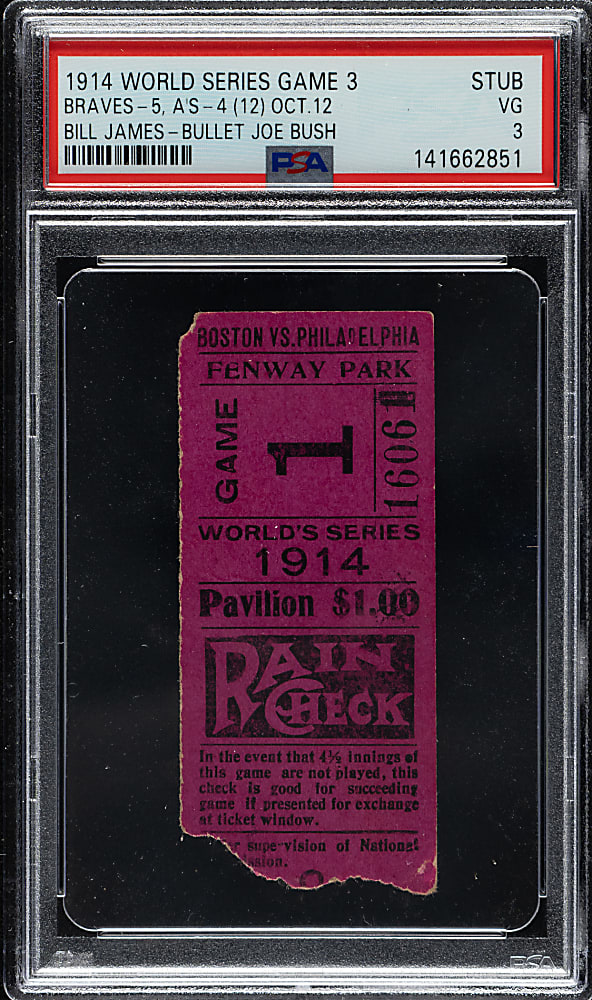 1914 Boston "Miracle" Braves (vs. Philadelphia Athletics) World Series Game 3 Ticket Stub PSA VG 3 - 1 of 2 - Highest Graded!