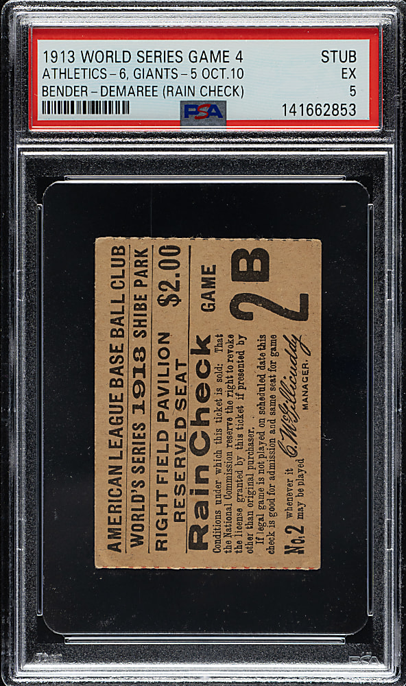 1913 Philadelphia Athletics (vs. New York Giants) World Series Game 4 Ticket Stub (Rain Check) PSA EX 5 - Highest Graded!