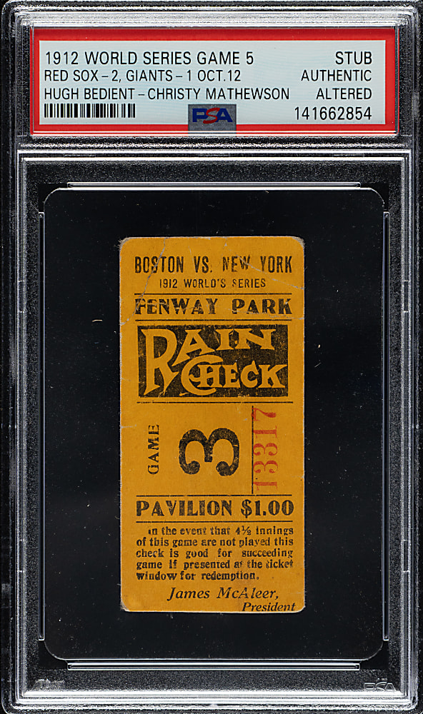 1912 Boston Red Sox (vs. New York Giants) World Series Game 5 Ticket Stub - PSA - Christy Mathewson Pitching