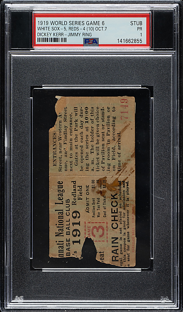 1919 Cincinnati Reds (vs. Chicago White Sox) World Series Game 6 Ticket Stub PSA POOR 1