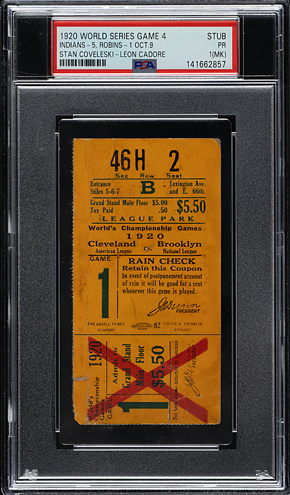 1920 Cleveland Indians (vs. Brooklyn Robins) World Series Game 4 Ticket Stub PSA POOR 1 (MK)